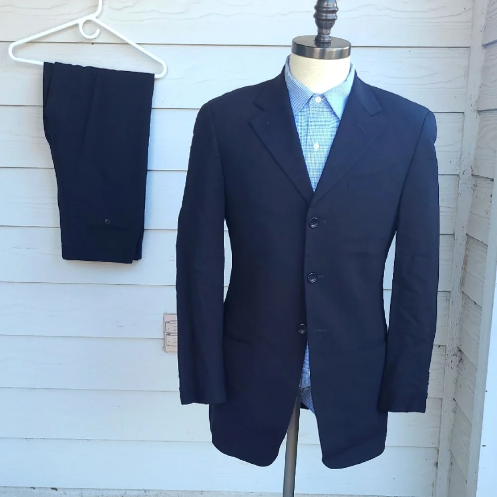 ARMANI Collezioni Italy Dark Grey Weave Wool Sz 38 R Mens Suit Jacket Pants